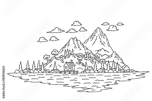 Design Illustration Outline Natural Landscape Mountain