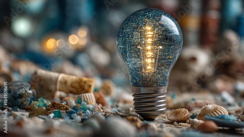 Wallpaper Mural futuristic LED light bulb surrounded by recycled materials Torontodigital.ca