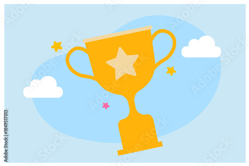 Successful business gold trophy. Success and winning of competition concept. Vector illustration