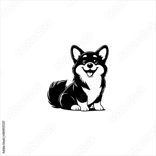 Corgi dog silhouette formed into a clean black vector emblem design. Pet icon concept