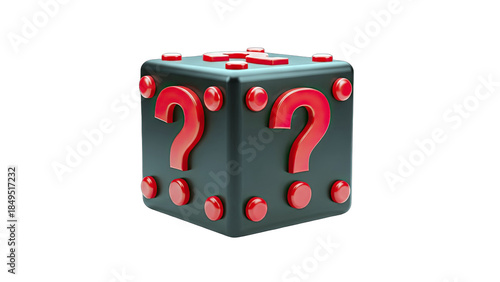 Mystery Box with Question Marks on White Background
