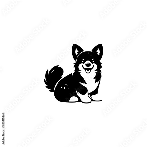 Corgi dog silhouette formed into a clean black vector emblem design. Pet icon concept