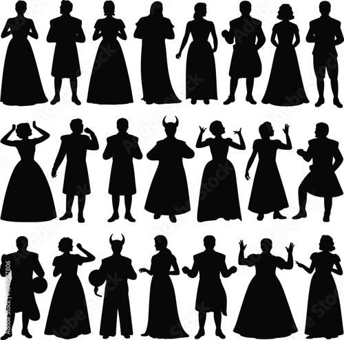 Royal family silhouettes, king queen prince princess vector set