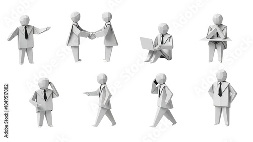 Business Interaction Concepts with 3D People Models in Office Environment Illustration