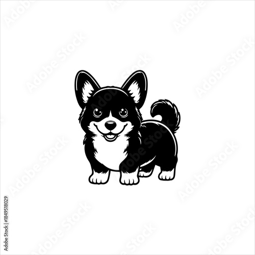 Corgi dog silhouette formed into a clean black vector emblem design. Pet icon concept