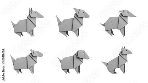 Origami Dog Folding Sequence Illustrated in Minimalist Style on White Background