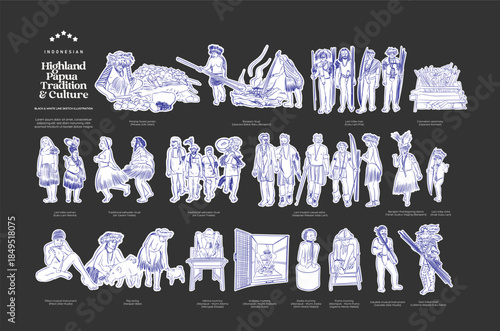 Isolated Highland Papua culture asset illustration from Indonesia
