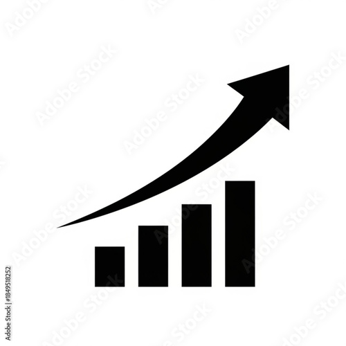 Corporate Growth Icon with Rising Arrow and Bar Graph Silhouette