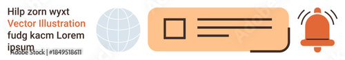 Online communication, email alerts, global connectivity, digital notifications, web services, data transmission. Abstract layout with globe and alert symbols. Online communication and email alerts