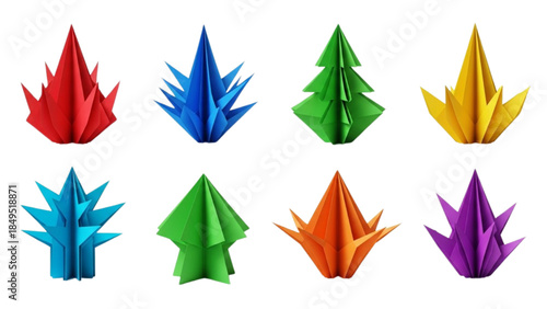 Colorful Origami Paper Art, Creative Craft Shapes, Studio Background, Top View, Design Concept