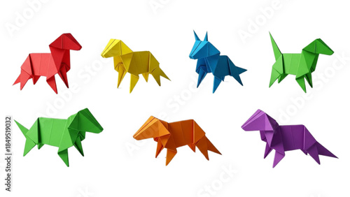 Colorful Origami Animals Set Displayed on White Background, Creative Graphic Illustration