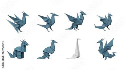 Origami Bird Folding Sequence, Paper Craft Art, Studio Environment, Close-Up View, Creative Concept