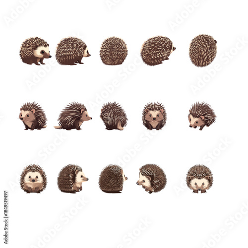 Porcupine Vector Illustration Set with Multiple Views and Poses