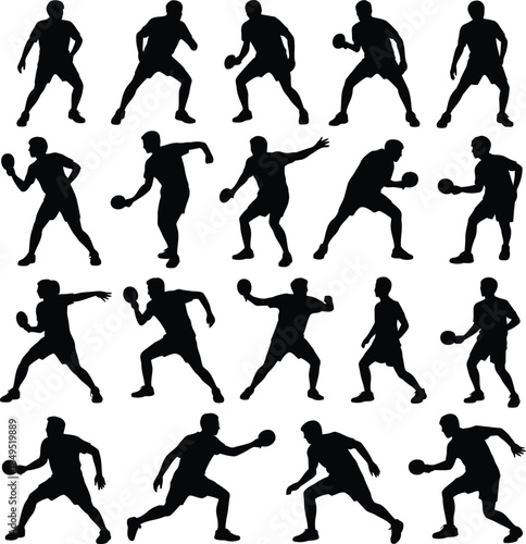Table tennis silhouettes, ping pong player vector icons