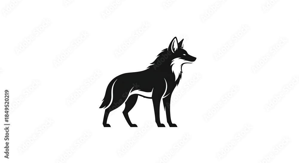 Fototapeta premium Elegant silhouette of a black coyote standing proudly on a white background.