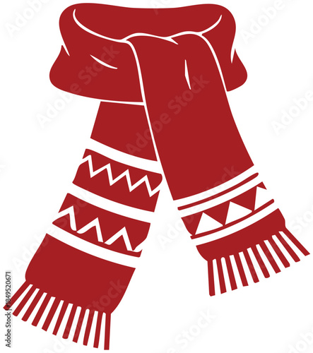 Red and white winter scarf with zigzag pattern in a cozy seamless pattern style