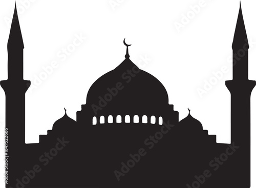 Islamic Mosque Silhouette with Minarets and Crescent Moon

Mosque Architecture Silhouette for Ramadan and Eid Mubarak

Masjid Silhouette Art Islamic Religious Building Illustration