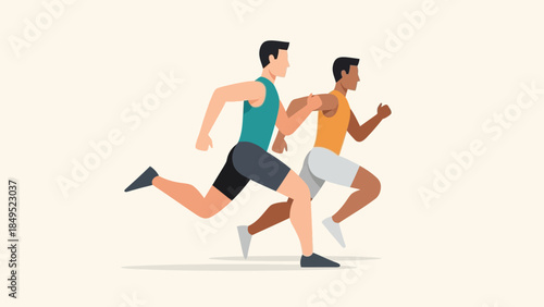Two men running side-by-side illustration representing competition and fitness