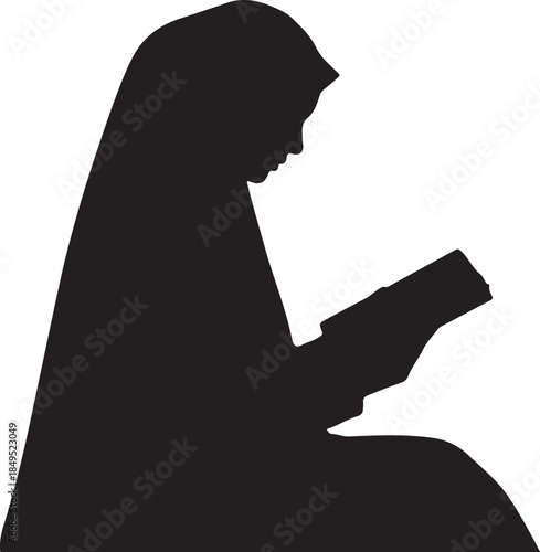 Muslim Woman Reading Holy Quran Silhouette

Pious Muslim Girl Praying and Reading Islamic Book

Silhouette of Woman in Hijab Reading Quran on White Background