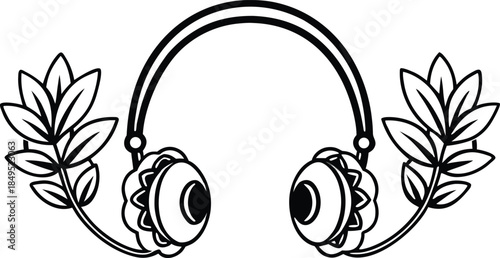 Headphones with laurel wreath decoration for music and sound