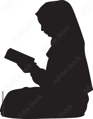 Muslim Woman Reading Holy Quran Silhouette
Pious Woman Seeking Knowledge through Qura
Pious Muslim Girl Praying and Reading Islamic Book
Silhouette of Woman in Hijab Reading Quran on White Background