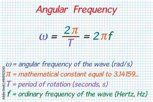 Angular Frequency Formula. School. Notebook. Cage. Homework. Education. Science. Vector illustration.