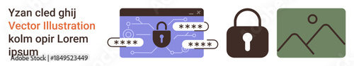 Cybersecurity, data protection, digital security, access control, online privacy, user authentication. are padlocks, secure passwords and a computer window. Cybersecurity and data protection concept