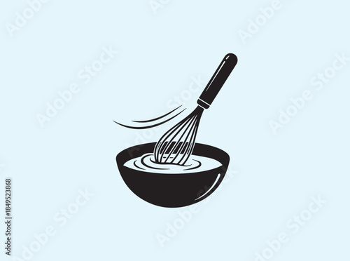 Clean Baking Theme Whisk Silhouette Stirring Batter on White Background
