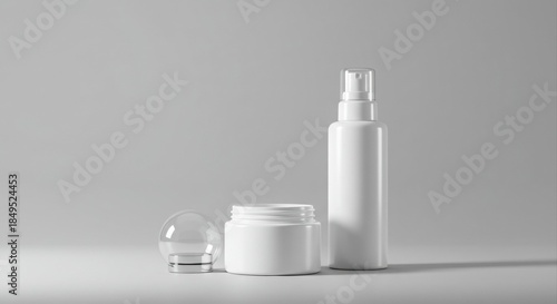 Stylish white cosmetic containers.