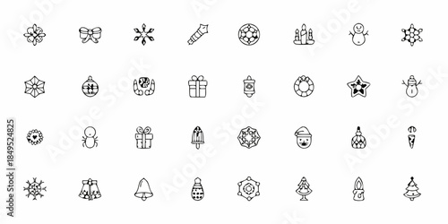 Collection of festive winter and holiday themed line icons displayed in a grid