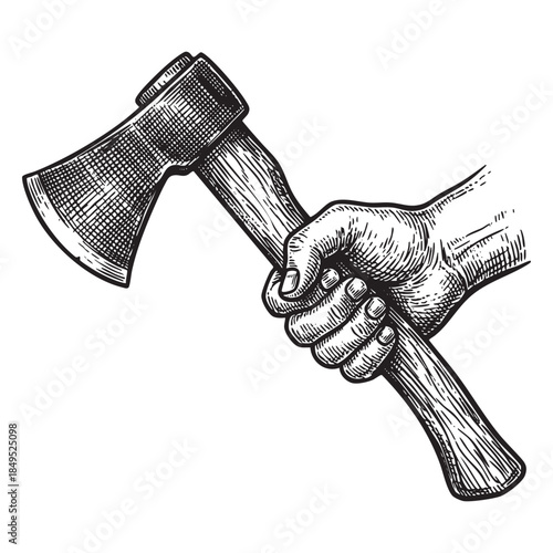Hand Holding Hatchet Axe Engraving