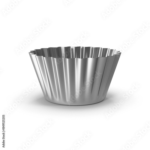 Silver metal fluted cupcake mould for professional baking isolated on transparent background