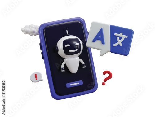  Online AI translator chatbot icon 3d render concept of AI chat bot help translator, Online computer translator interface on phone icon with robot icon vector illustration