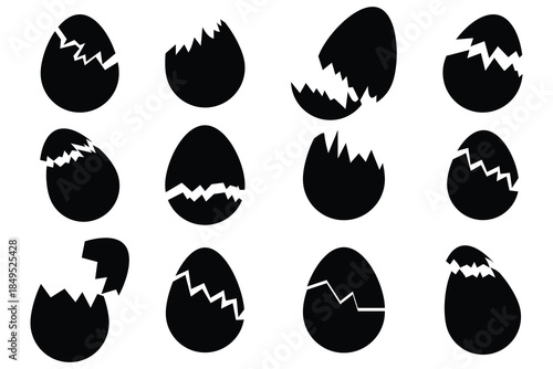 Set of black silhouettes of Easter eggs. Easter egg icon, vector. Silhouette of broken Easter egg symbol icon vector set. Set of decorated ester eggs vector. Crack Easter egg icon.