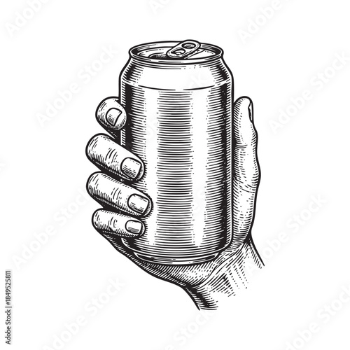 Hand Holding soda Can Engraving
