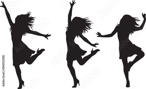 Set silhouette illustrations of kpop idols singing and dancing on stage. Flat vector kpop music star. Modern group dancers with various different styles, poses and choreography. Korean pop cultures.
