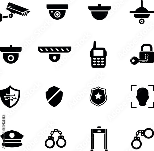 Security icons set vector illustration surveillance and safety symbols collection