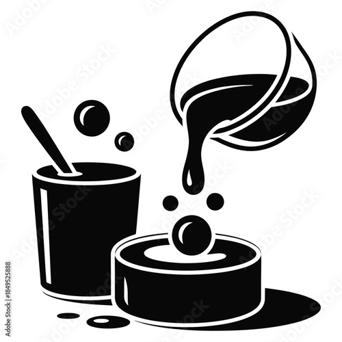 Soap making process with pouring liquid into mold and bar of soap with bubbles showing handmade crafting and organic cosmetic production