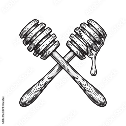 Crossed Honey Dippers Engraving