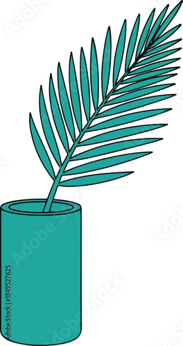 Modern teal plant in a minimalist cylindrical pot on white background