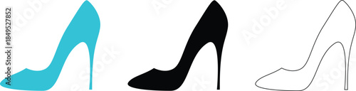 High Heel Shoes in Various Colors and Styles with Simple Line Art in Modern Flat Design for Fashion Illustration