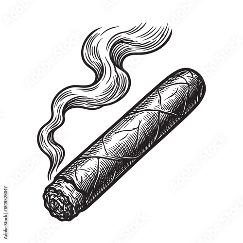 Smoking Cigar with Smoke Swirls Engraving
