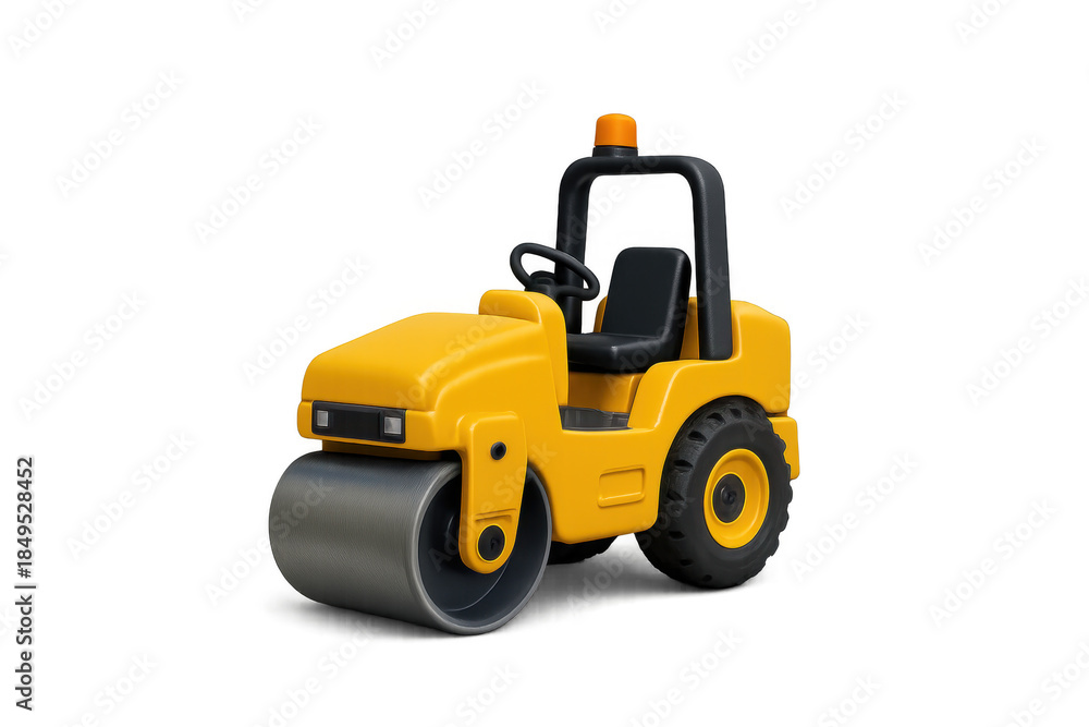 Fototapeta premium Yellow steamroller miniature vehicle on transparent background