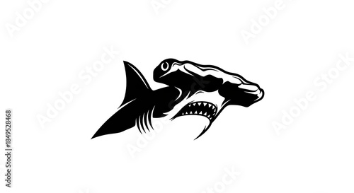 Hammerhead Shark Logo Design - Black and White Vector Illustration of a Fierce Marine Predator.