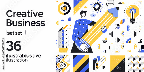 Creative business illustration featuring people ideas and collaborative elements