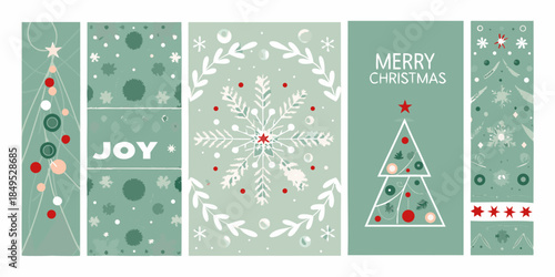 Festive christmas card designs with trees snowflakes and joyful holiday greetings