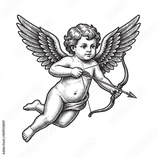 Cupid Angel with Bow and Arrow Engraving