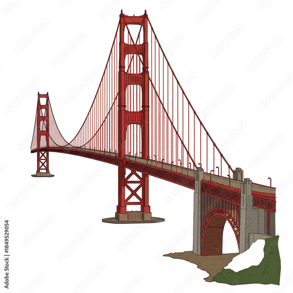 Obraz premium Golden gate bridge cartoon illustration isolated on transparent background
