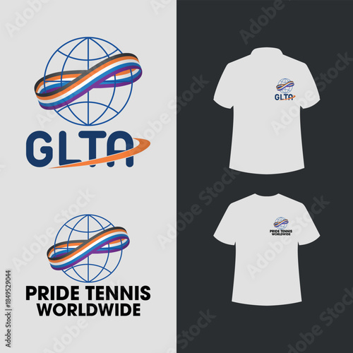 Global Pride Tennis Logo with Rainbow Infinity Ribbon on Globe – LGBTQ Sports Emblem