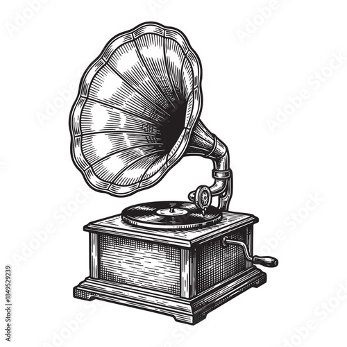 Gramophone Phonograph Music Player Engraving